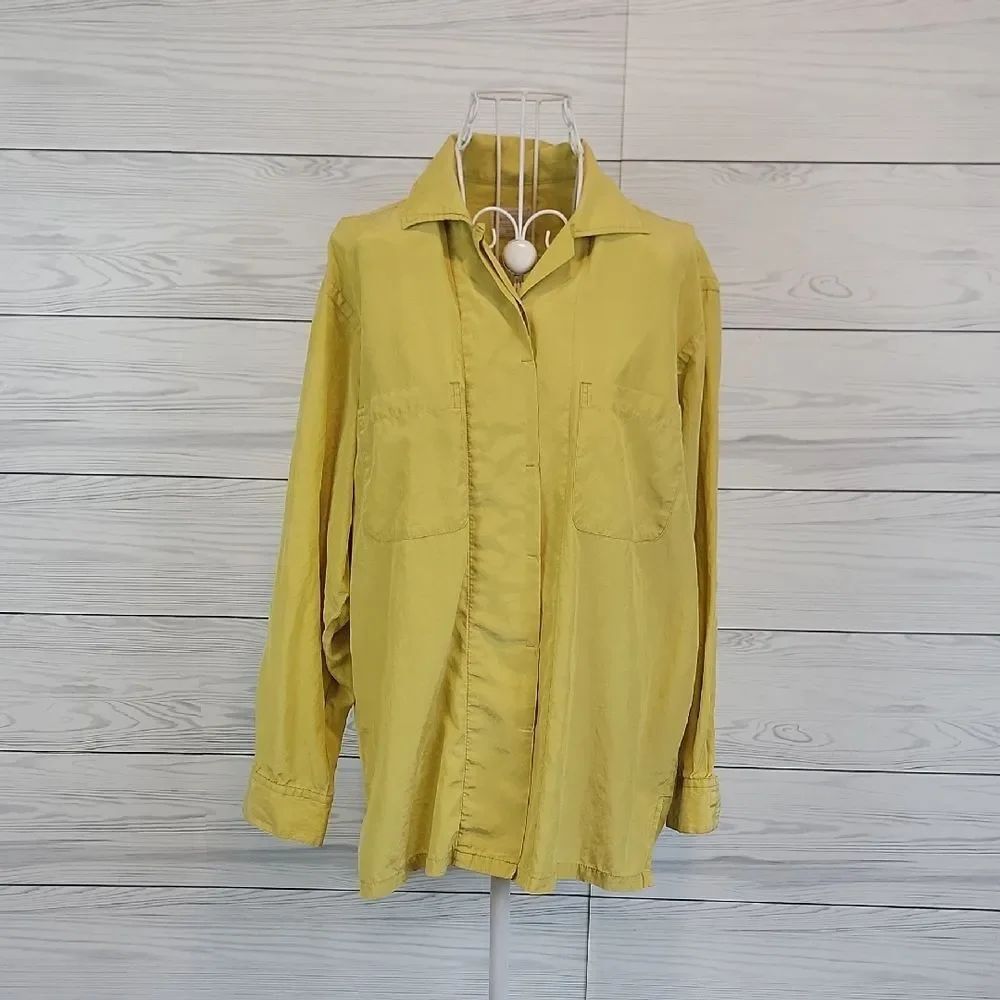 Marc O'Polo Silk Button-Down Shirt - Chartreuse Yellow Vintage Womens Size 10
